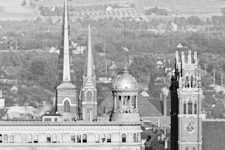 Church spires and downtown architecture in the 1902 panorama